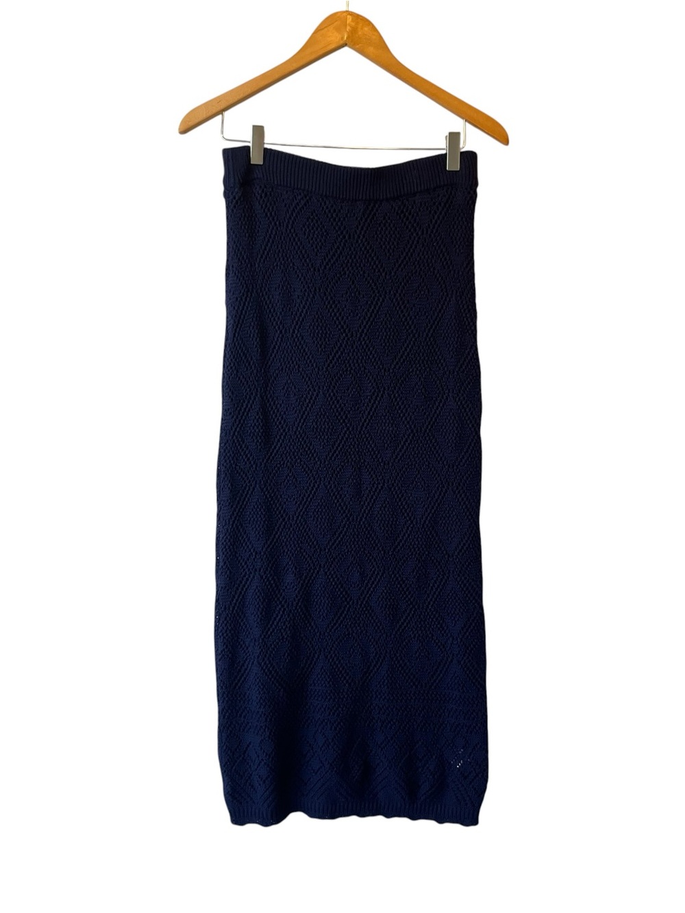 Freshman 1996 Crochet Knit maxi skirt M Dark blue Womens Boho Festival Coastal - Picture 3 of 8